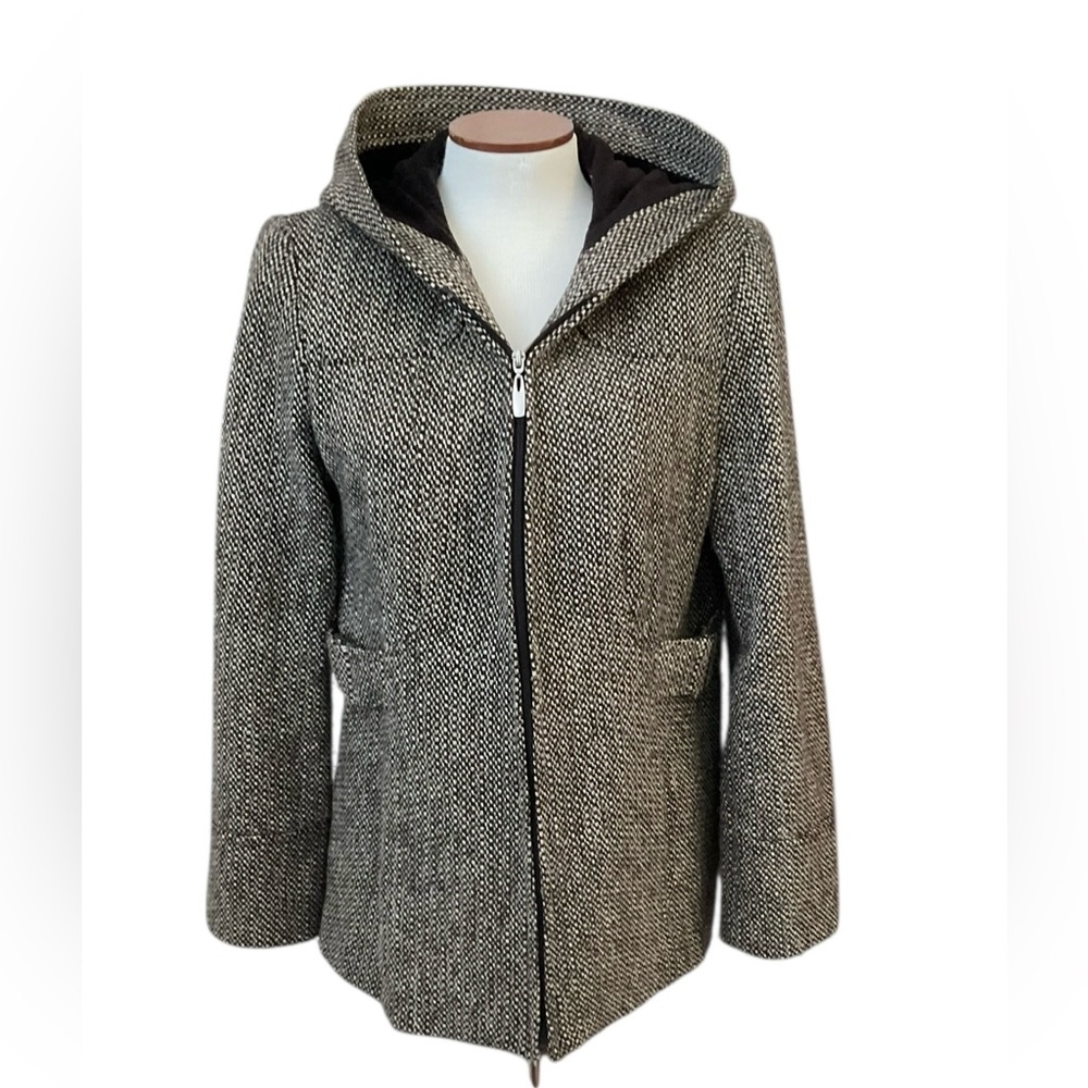 CROFT & BARROW Women’s Hooded Wool Blend Zip Up Tweed Jacket Size Medium